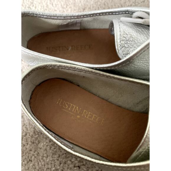 Justin Reece England Silver Metallic Lace Up Leather Shoes Size 5 - Picture 3 of 4